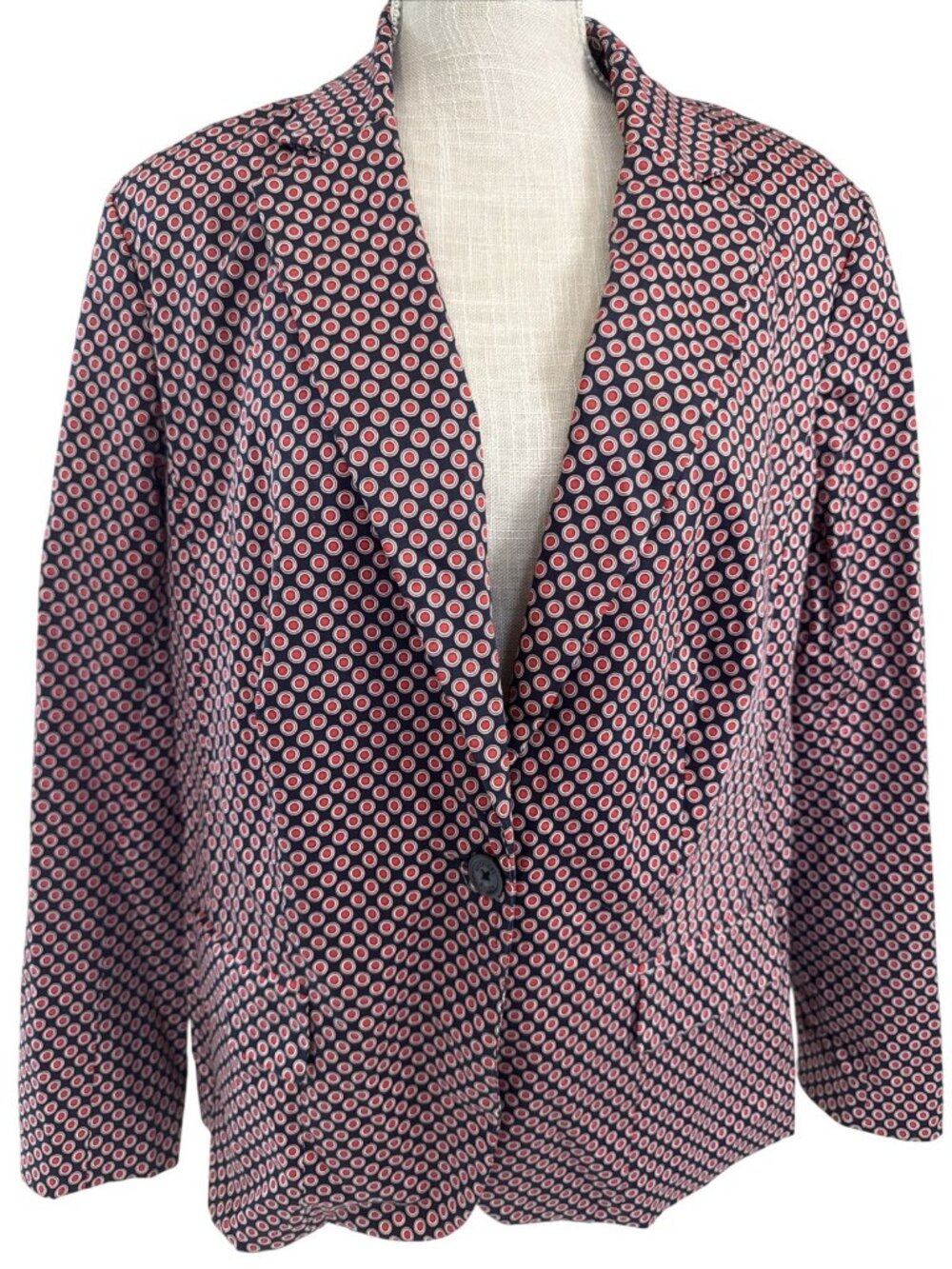 Michael Kors Womens Blazer Jacket Blue/Red Geometric Circle Print Size 14